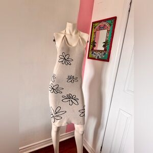 Floral Halter Neck Dress - Cream